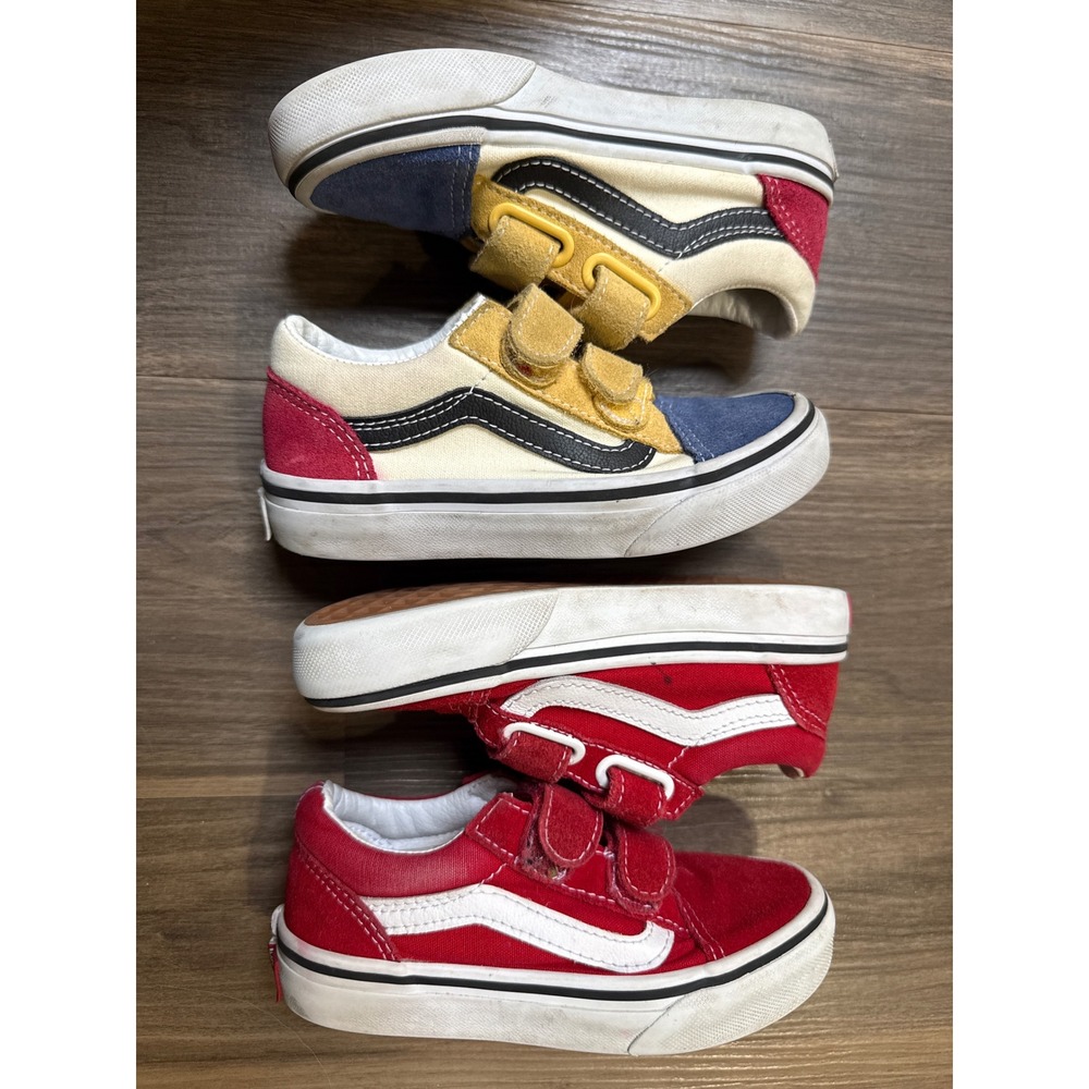 Vans Old Skool V Sneakers Kids 11.0 Red Multi Color Suede Hook Loop Bundle - Picture 8 of 9